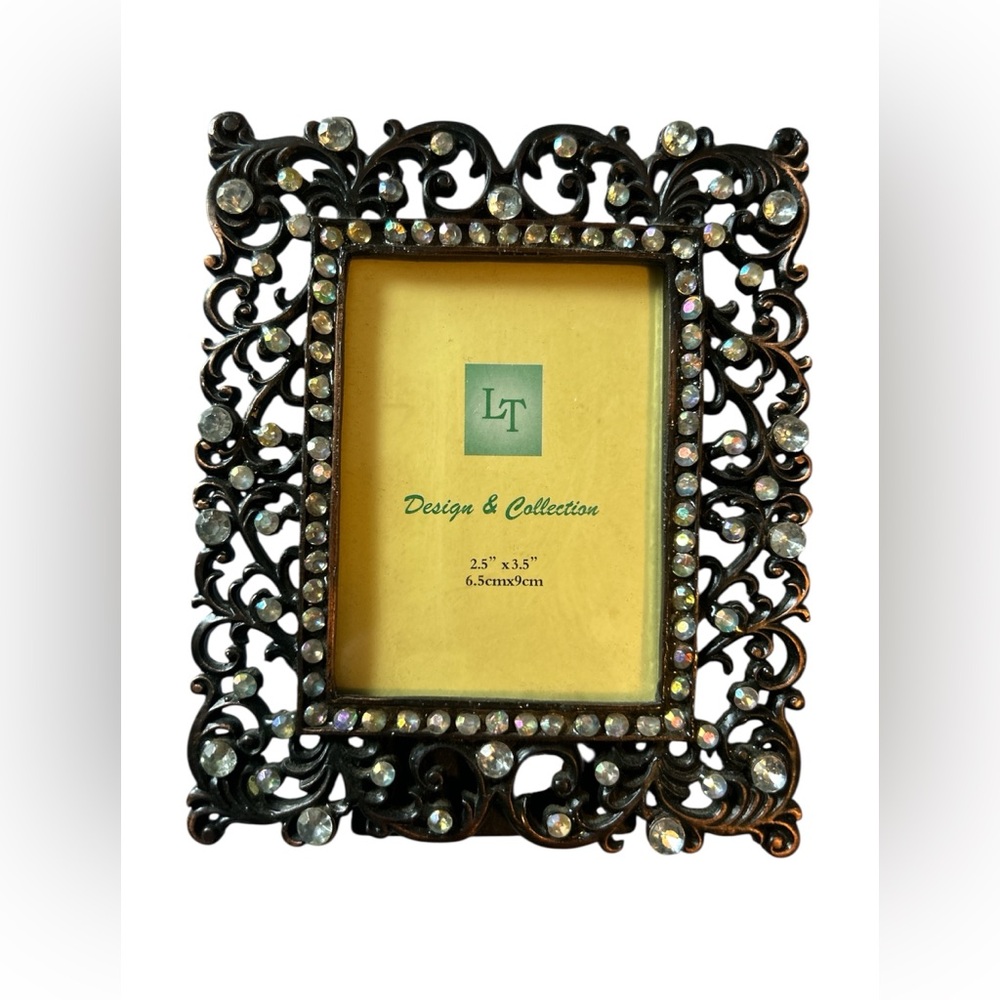 LT Design & Collection Brown Ornate Bejeweled Scroll Metal Photo Frame